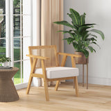 ATOMSTACK MAKER HOMELEN Fauteuil de Salon en rotin Naturel – Chaise Confortable avec Coussin épais, Dossier en cannage, Assise Profonde, Structure en Bois d’hévéa Aspect Lin Beige