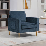 HOMCOM Fauteuil de Salon avec Pieds en Acier doré,Canapé 1 Place Confortable, Pochettes latérales, pour Salon, Bureau, Chambre, Bleu
