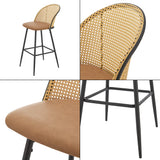 [en.casa] Lot de 2 Tabourets de Bar pour Cuisine Salle à Manger avec Dossier Rotin Siège Rembourré Simili Pieds en Métal 102 x 44 x 63 cm Marron Noir