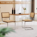 SEEDWAVE Lot de 2 Chaises Cantilever de Salle à Manger avec Assise en Rotin et Cadre en Bois – Chaises Rétro Modernes avec Structure Métallique pour Cuisine, Salon ou Bureau