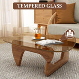 PRITIY Table basse d'appoint en verre - Table basse moderne - Table basse triangulaire (noyer + marron, 91 x 65 x 40 cm), LK155