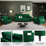 Yaheetech Fauteuil de Salon Moderne avec Accoudoir et Poches Chaise Relax avec Coussins Cadre en Bois Fauteuil Chambre en Tissu pour Salon Vert