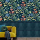 Oliana Papier Peint Floral Bleu Marine Belgravia 8487
