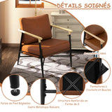 COSTWAY Fauteuil Salon Rembourré en Cuir Synthétique avec Accoudoir, Chaise Ergonomique avec Coussin de Dossier Amovible et Structure Métallique, pour Salon, Chambre, Bureau, Marron