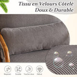 Bonnlo Fauteuil de Salon en Velours Côtelé, Chaise d'Appoint Relaxation avec Cadre en Bois, Siège Confortable pour Salon, Chambre, Terrasse, 65 x 80 x 78 cm (Gris Clair)