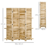 HOMCOM Paravent intérieur 4 Panneaux 162l x 170H cm 3 étagères Pliables séparateur de pièce Portes persiennes Bois de Paulownia Aspect pin Autoclave