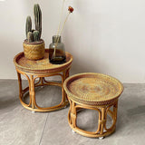 Milageto Table d'appoint en rotin, table de chevet moderne, bureau d'appoint, table d'appoint ronde, table basse décorative pour jardin intérieur, 32cmx25cm