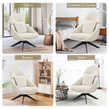 Ckaff Fauteuil Salon Relax Pivotant à 360°, Fauteuil Rembourré Chambre à Coucher avec Coussin épais Amovible, Fauteuil de Bureau Fauteuil de Lecture pour Salon Chambre à Coucher Bureau, Beige