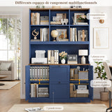 FirFurd Bibliotheque Meuble de Rangement avec Prise/USB, 2 Portes 2 Tiroirs pour Dossiers Suspendus, Armoire Bureau Bibliothèque Livre pour Salon Cuisine 116x40x182cm Bleu