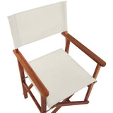2 Chaises Fauteuils Metteur en Scène Pliantes en Bois Acacia Naturel avec Accoudoirs et Assise Blanc Cassé pour Jardin Extérieur Boho