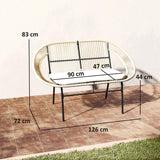 Outsunny Banc de Jardin 2 Places Style Acapulco, Banc Extérieur en Acier avec Dossier et Coussin, Banquette de Jardin pour Balcon Terrasse Patio, 126 x 72 x 83 cm, Kaki