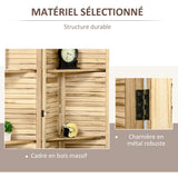 HOMCOM Paravent intérieur 4 Panneaux 162l x 170H cm 3 étagères Pliables séparateur de pièce Portes persiennes Bois de Paulownia Aspect pin Autoclave