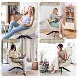 Ckaff Fauteuil Salon Relax Pivotant à 360°, Fauteuil Rembourré Chambre à Coucher avec Coussin épais Amovible, Fauteuil de Bureau Fauteuil de Lecture pour Salon Chambre à Coucher Bureau, Beige