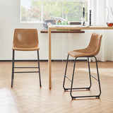 EUGAD Tabouret de Bar en Similicuir, Lot de 2, Siège Rembourré, Chaise Haute Cuisine, avec Dossier, Pieds en Métal, avec Repose-Pieds, Marron, 1071BY-2