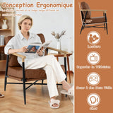 COSTWAY Fauteuil Salon Rembourré en Cuir Synthétique avec Accoudoir, Chaise Ergonomique avec Coussin de Dossier Amovible et Structure Métallique, pour Salon, Chambre, Bureau, Marron