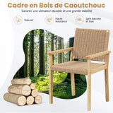 COSTWAY Ensemble de 2 Chaises de Jardin avec Cadre en Bois Massif, Chaises de Salle à Manger pour Patio avec Siège en Corde Tressée, Chaises d'Extérieur pour Balcon, Porche, Salon