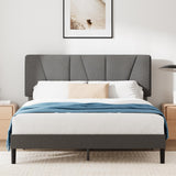 Zinus Maya Sommier 160x200 cm avec Lattes en Bois - Hauteur 30 cm - Tête & Cadre de Lit Double Tapissier - Montage Facile - Gris Foncé