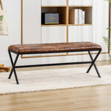 DUHOME Banc à Chaussures, Banc Rembourré avec Pieds en X en Métal Banc Capitonné avec Assise Rembourrée Meuble d’Entrée Tabouret pour Salon, Chambre à Coucher, Couloir,Jaune/Marron