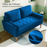 Vesgantti Petit Canapé 2 Places en Velours Bleu 121cm Coussin à Ressorts, Causeuse de Salon Moderne