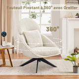 Ckaff Fauteuil Salon Relax Pivotant à 360°, Fauteuil Rembourré Chambre à Coucher avec Coussin épais Amovible, Fauteuil de Bureau Fauteuil de Lecture pour Salon Chambre à Coucher Bureau, Beige