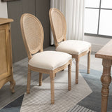 HOMCOM Lot de 2 chaises de Salle à Manger - Chaise de Salon médaillon Style Louis XVI - Bois Massif sculpté, patiné - Dossier cannage - Aspect Lin Crème