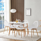 LafeuR Lot de 6 chaises de jardin avec table rectangulaire 110 x 70 cm, pour terrasse, balcon, salon de jardin pour 6 personnes (table à manger blanche + 6 chaises blanches)