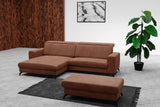 CAVADORE Canapé d'angle Bounce Aspect Cuir Vintage/Canapé d'angle avec Chaise Longue + Pieds Métal Noir Mat / 290x88x178 / Microfibre Marron Selle