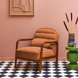 sweeek - Fauteuil scandinave Bois d'hévéa teinté Noyer et Tissu Velours Terracotta