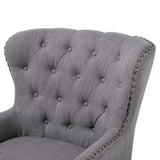 Fauteuil Chesterfield En Tissu Gris Clair Haut Dossier à Clous Pieds Courbes Viborg