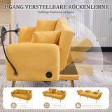 OKMYHOME Canapé 2 Places Moderne en Chenille avec Ports USB Poches Latérales et Porte-Téléphone - Canapé lit accoudoirs et Dossier réglables - Canape Convertible - Jaune