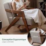 YESWOOD Fauteuil en Bois de Chêne Massif, Design Moderne du Milieu du Siècle, Fauteuil pour Salon, Chambre, 62 x 87 x 78 cm, Noyer