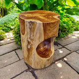 Kinaree Table d'appoint Salavan en Bois de Racine - Tabouret en Teck Massif de 42 cm - Convient comme Support de Fleurs ou Table de Chevet pour Le Salon