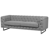 Canapé Fixe 3 Places Style Chesterfield Capitonnés en Tissu Gris Clair avec Pieds en Acier Inox Top Tendance pour Salon Chic et Glamour Beliani
