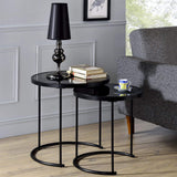 IDIMEX Lot de 2 Tables d'appoint LEYRE Tables Basses de salon gigognes, Tables à café, Bouts de canapé Design Industriel, Plateau Rond en Verre trempé Noir Cadre en métal Noir