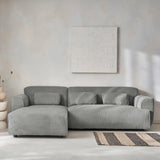 sweeek - Canapé d'angle Gauche. 2 à 3 Places. Velours côtelé Gris Clair. Wallas L 196 x P 151/91 / x H 73cm