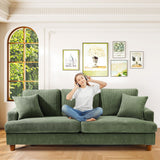 Kidirect Canapé Confortable en Velours côtelé de 221CM, 53 cm Siège Extra Profond, Montage sans Outils, Grand canapé 3 Places avec 2 Coussins, Canapé Moderne pour Chambre à Coucher, Vert forêt