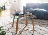 WOHNLING Table Basse 78x78x41 cm Table Basse en chêne Massif/Verre Rond | Table de Salon Design Moderne | Table en Bois, Table de Chambre, Grande | Table Basse Table Salon Bois véritable