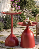 Ginhow Lot de 2 Tables d'Appoint Rondes en Métal, Petite Table Basse Ronde de Salon pour la Décoration Intérieure, Petite Tables en Métal Rouge (40 x H 60 cm + 40 x H 42cm)