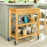 SoBuy Chariot de Cuisine en Bois d'hévéa Kitchen Trolley Desserte roulante avec Deux étagères L80xP40xH90cm, FKW24-N