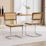 SEEDWAVE Lot de 2 Chaises Cantilever de Salle à Manger avec Assise en Rotin et Cadre en Bois – Chaises Rétro Modernes avec Structure Métallique pour Cuisine, Salon ou Bureau