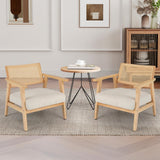 COSTWAY Chaise d'Appoint en Velours Côtelé, Chaise de Loisirs d'ntérieur avec Siège Rembourré et Dossier en Rotin, Fauteuil Rembourré en Bois d'Hévéa, pour Chambre, Salon, Bureau, Naturel