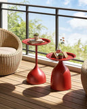 Ginhow Lot de 2 Tables d'Appoint Rondes en Métal, Petite Table Basse Ronde de Salon pour la Décoration Intérieure, Petite Tables en Métal Rouge (40 x H 60 cm + 40 x H 42cm)