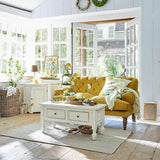 Loberon Canapé Carme, Chesterfield, surpiqué, toucher doux, aspect élégant, housses de coussin amovibles, meubles de siège, bois de manguier, velours de polyester, polyester, jaune