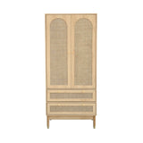 sweeek - Dressing penderie Judith 2 Portes 2 tiroirs cannage. poignées et Pieds Finition dorée. 80 x 50 x 180 cm