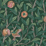 Papier peint intissé William Morris Bird & Pomegranate Deep Green 1005 x 52cm Vert | Revetement Mural, Tapisserie | Facile à poser et à Enlever