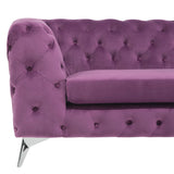 Canapé Fixe 3 Places Capitonné en Velours Violet de Qualité Idéal pour Salon au Design Glamour et Traditionnel Beliani