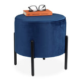 Relaxdays Pouf en Velours, Tabouret Rond, matelassé, Pieds en métal Noir, HxD : 38,5x40,5 cm, siège Tissu, Bleu