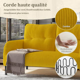 KOMHTOM Petit Canapé 2 Places en Velours Côtelé avec Dossier Haut Confortable, 4 Poches et Pieds en Métal - Canapé d'angle Moderne pour Salon, Chambre à Coucher et Bureau (Jaune-2)