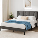 Zinus Maya Sommier 160x200 cm avec Lattes en Bois - Hauteur 30 cm - Tête & Cadre de Lit Double Tapissier - Montage Facile - Gris Foncé