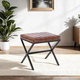 DUHOME Tabouret de Maquillage Rembourré Pouf Coiffeuse Moderne Ottoman X Leg Sièges Piano Pieds en Métal pour Chambre Salon Toilette, Marron Jaunâtre